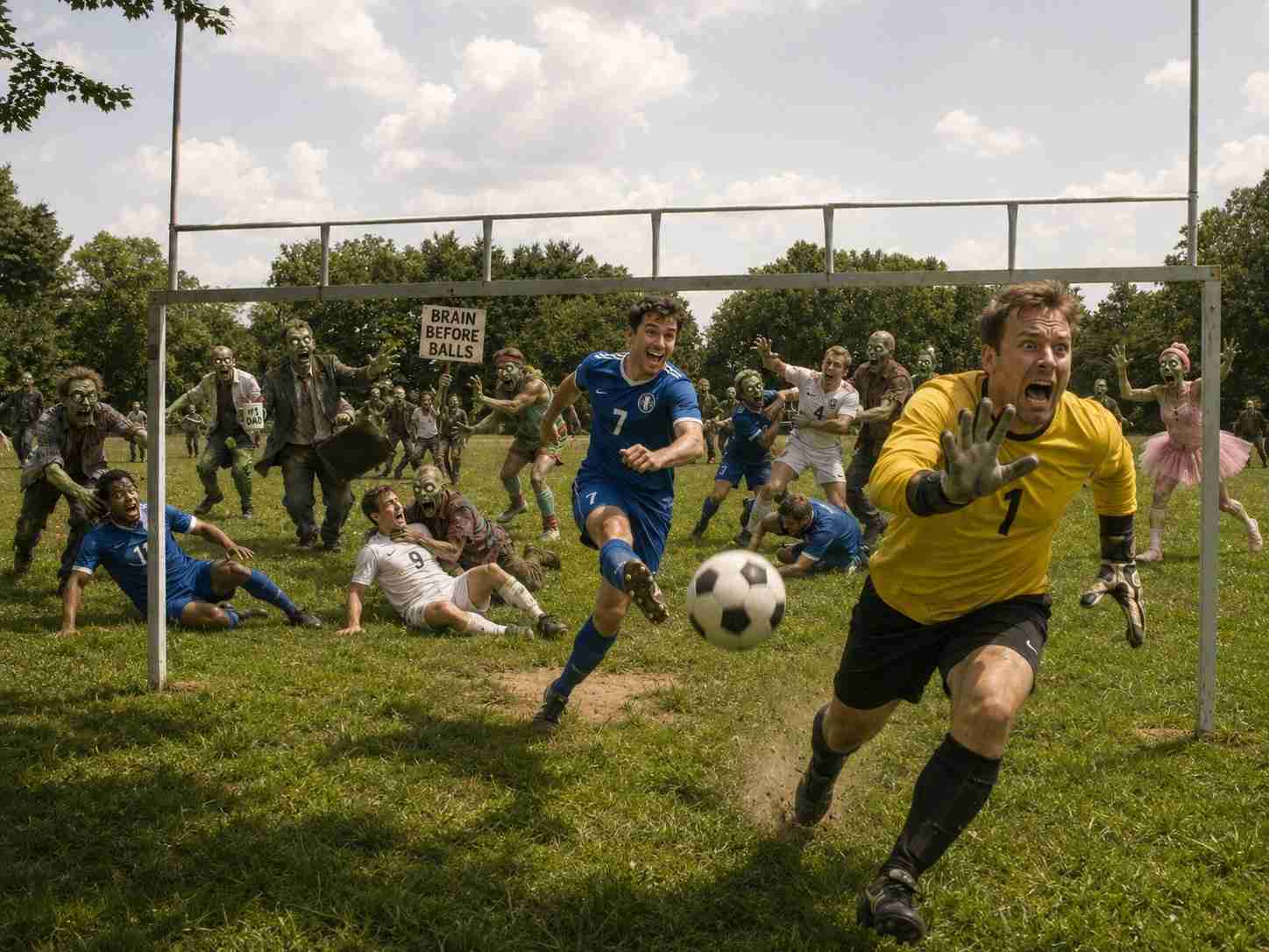 Players fleeing and playing amid a zombie invasion.